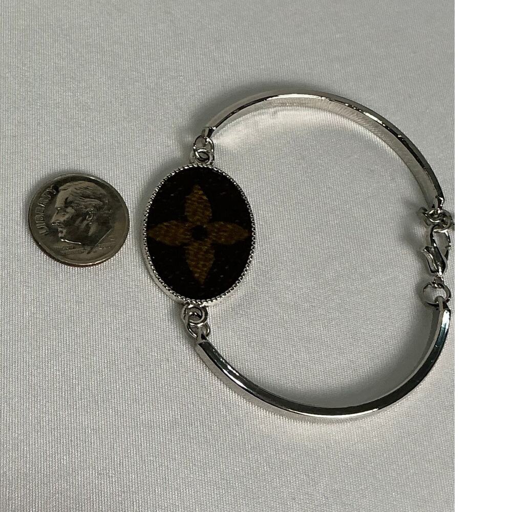 Louis Vuitton Monogram Canvas Oval Silver Bracelet - Picture 4 of 6